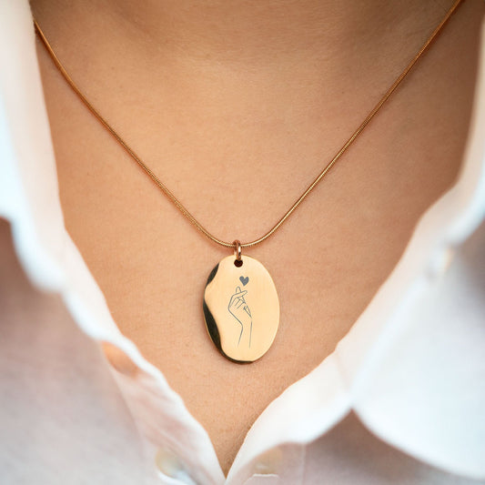 Korean Finger Hearts Oval Necklace